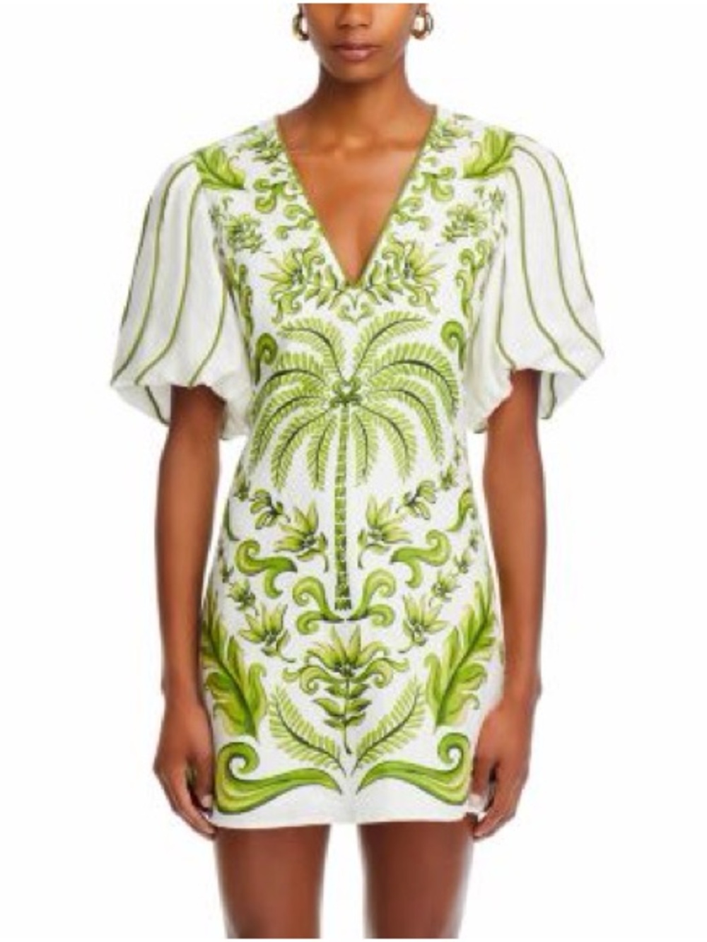 NEW Farm Rio White and Green Floral V-Neck Mini Dress Sz S - Picture 2 of 6